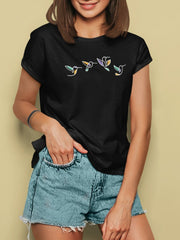 Women's Black T-Shirt - Flying Birds
