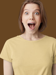 Women's Beige Color Regular Fit Plain T-Shirt