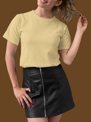 Women's Beige Color Regular Fit Plain T-Shirt