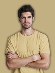 Men's Beige Color Regular Fit Plain T-Shirt