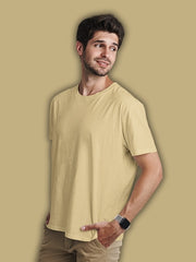 Men's Beige Color Regular Fit Plain T-Shirt