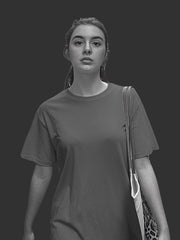 Women's Charcoal Melange Regular Fit Plain T-Shirt