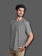 Men's Charcoal Melange Regular Fit Plain T-Shirt