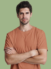 Men's Coral Color Regular Fit Plain T-Shirt