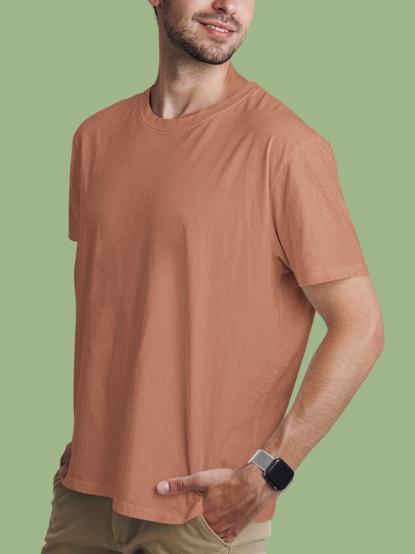 Men's Coral Color Regular Fit Plain T-Shirt