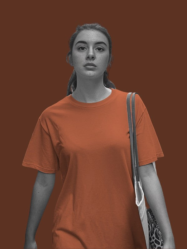Women's Coral Color Regular Fit Plain T-Shirt
