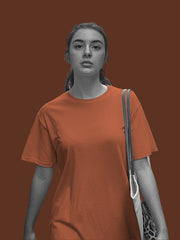 Women's Coral Color Regular Fit Plain T-Shirt