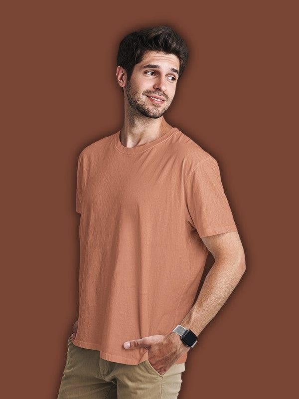Men's Coral Color Regular Fit Plain T-Shirt