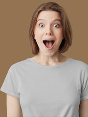 Women's Grey Melange Regular Fit Plain T-Shirt