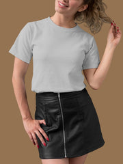 Women's Grey Melange Regular Fit Plain T-Shirt