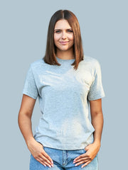 Women's Grey Melange Regular Fit Plain T-Shirt