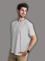 Men's Grey Melange Regular Fit Plain T-Shirt