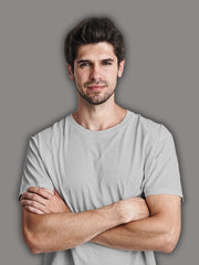 Men's Grey Melange Regular Fit Plain T-Shirt