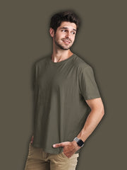 Men's Olive Green Regular Fit Plain T-Shirt