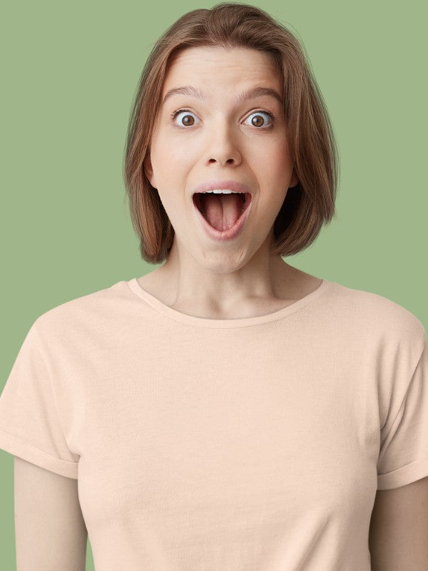 Women's Peach Color Regular Fit Plain T-Shirt