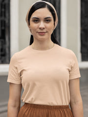 Women's Peach Color Regular Fit Plain T-Shirt