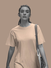 Women's Peach Color Regular Fit Plain T-Shirt
