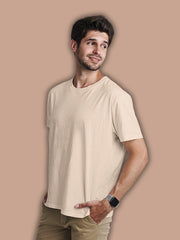 Men's Peach Color Regular Fit Plain T-Shirt