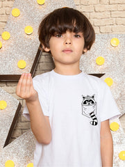 KIDS Crew Neck T Shirt -  Pocket Raccoon
