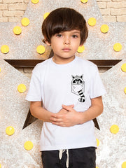 KIDS Crew Neck T Shirt -  Pocket Raccoon