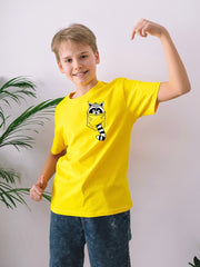KIDS Crew Neck T Shirt -  Pocket Raccoon