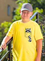 KIDS Crew Neck T Shirt -  Pocket Raccoon
