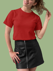 Women's Red Regular Fit Plain T-Shirt