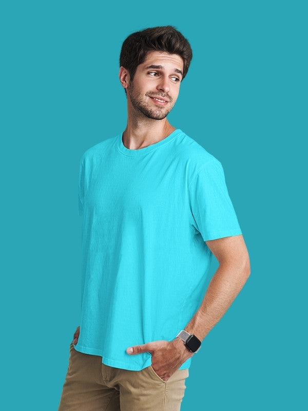 Men's Sky Blue Regular Fit Plain T-Shirt