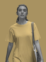 Women's Beige Color Regular Fit Plain T-Shirt