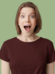 Women's Maroon Color Plain T-Shirt