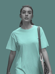 women's Mint Color Regular Fit Plain T-Shirt