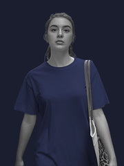 Women's Navy Blue Regular Fit Plain T-Shirt