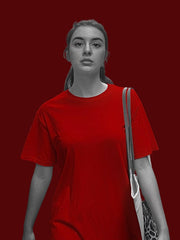 Women's Red Regular Fit Plain T-Shirt