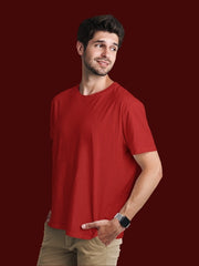 Men's Red Regular Fit Plain T-Shirt